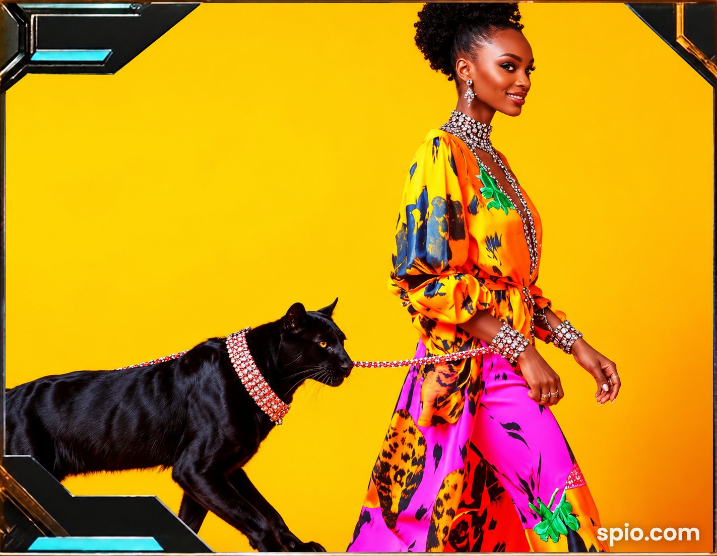 Bold color, crystal details, and a black panther on a rhinestone leash. This shot is everything I wanted it to be and by Quinby